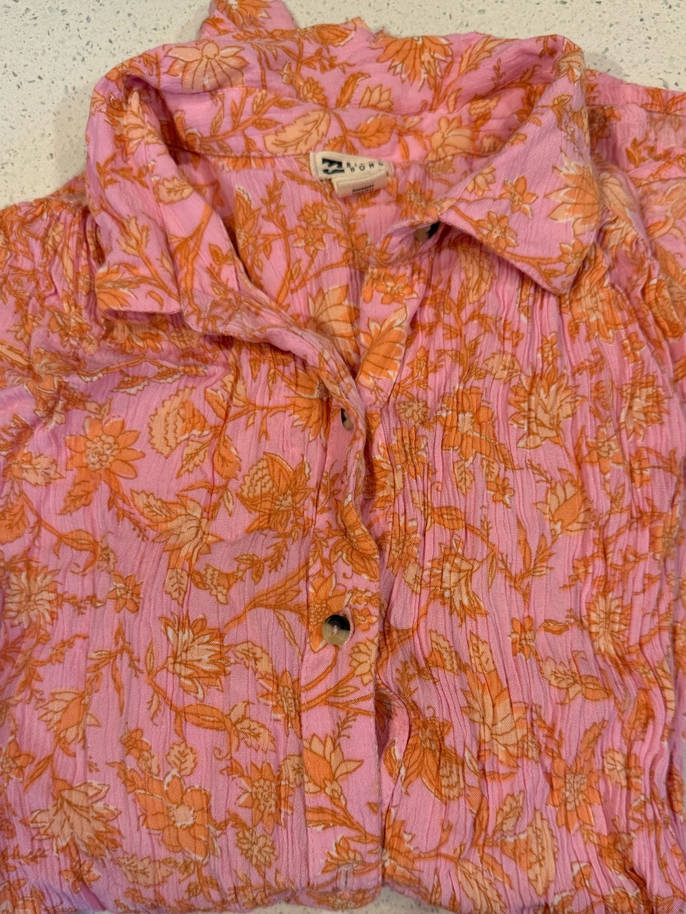 Billabong Pink and Orange Floral Button-Down Blouse